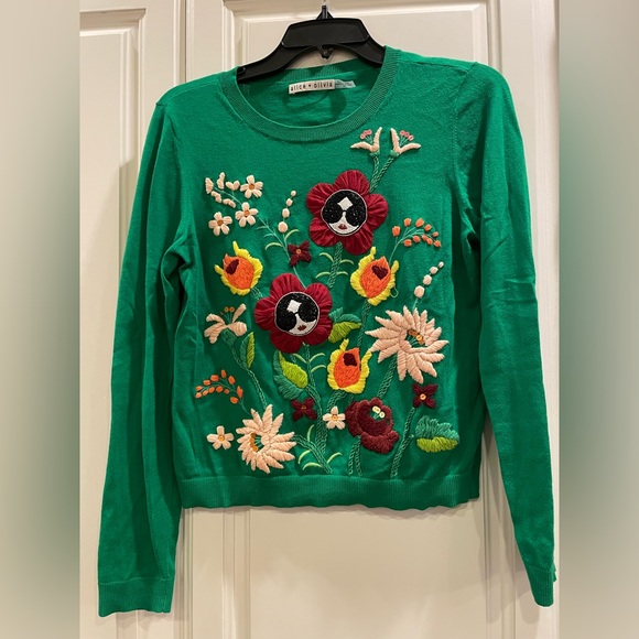 Alice + Olivia Sweaters - Alice + Olivia Green Embroidered Sweater